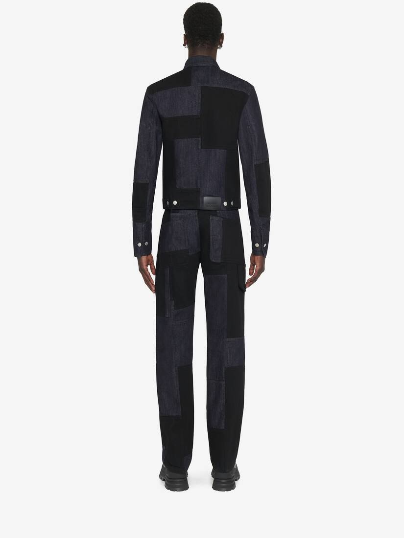 Men's Patchwork Denim Jacket in Indigo/black - 4