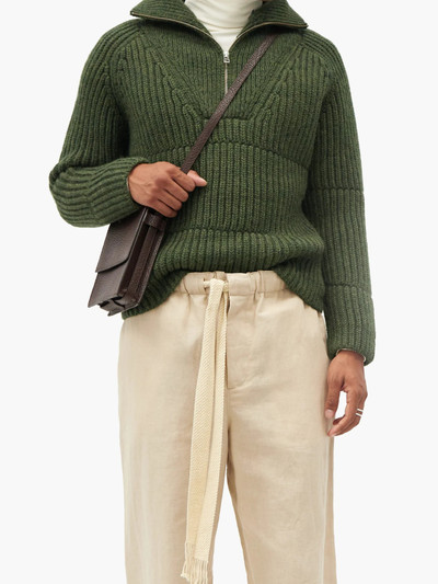 JACQUEMUS Olive half-zip ribbed wool-blend sweater outlook