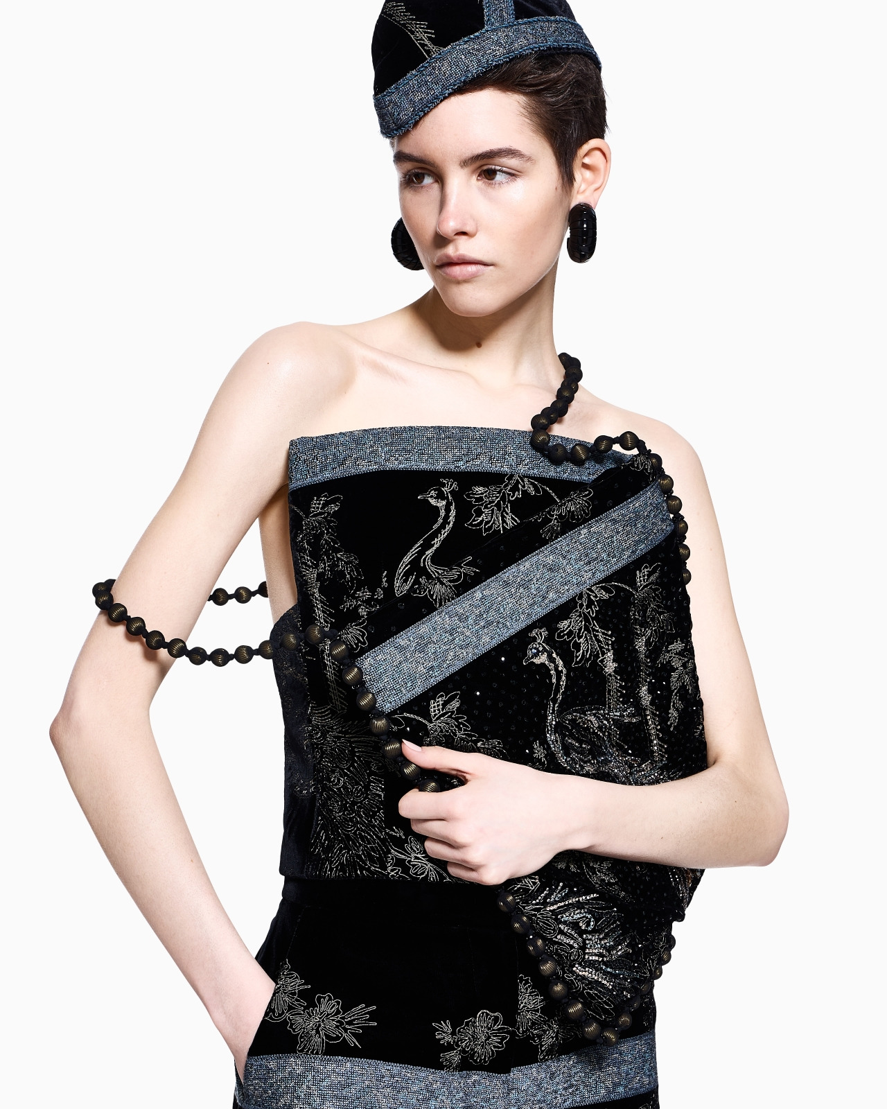 EMBROIDERED VELVET BUSTIER TOP - 6