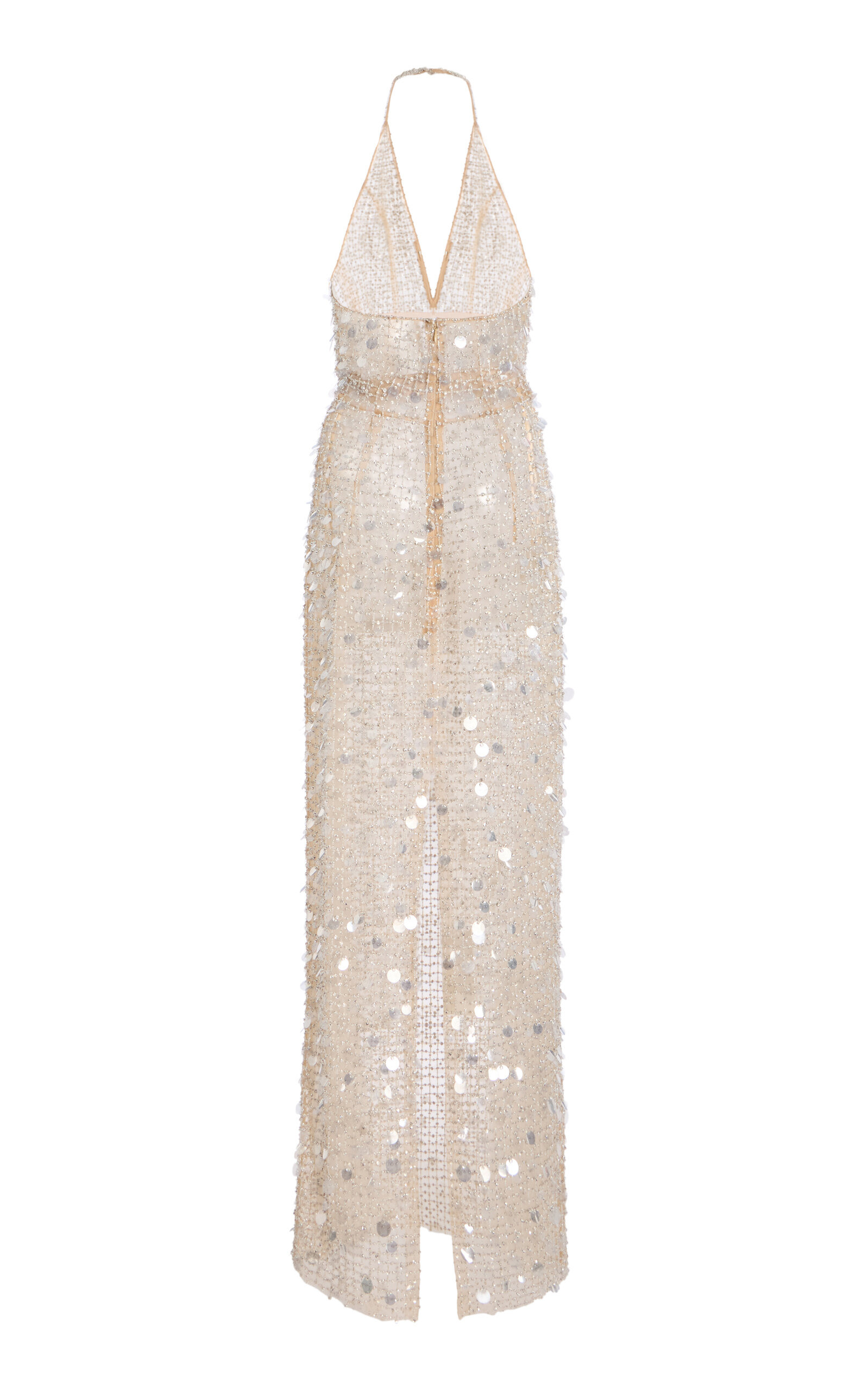 Paillette-Embellished Halter Maxi Dress nude - 3