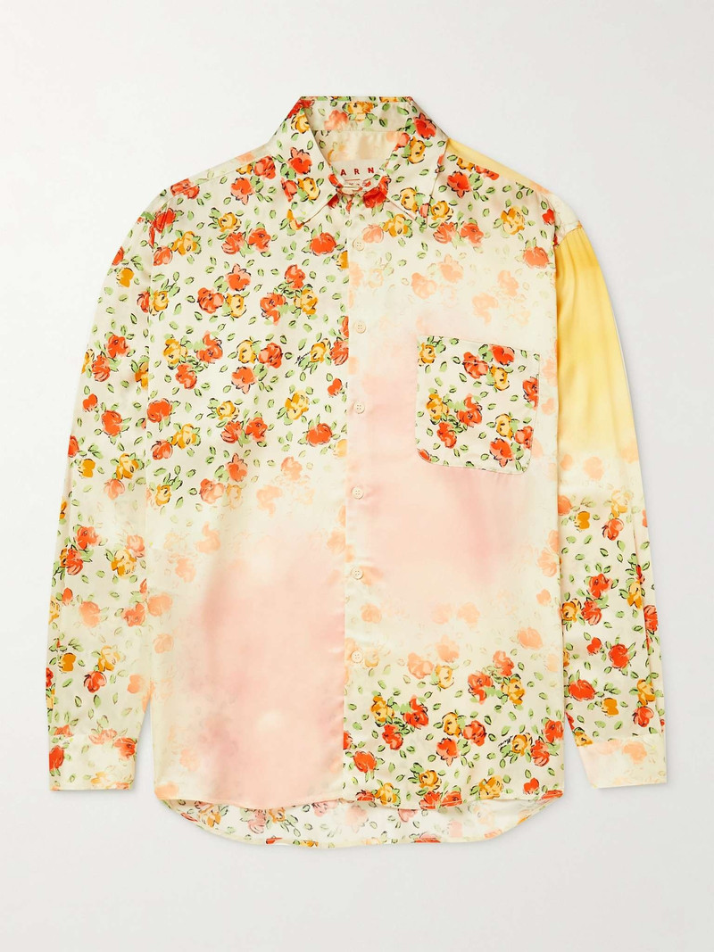 Oversized Dégradé Floral-Print Satin Shirt 1