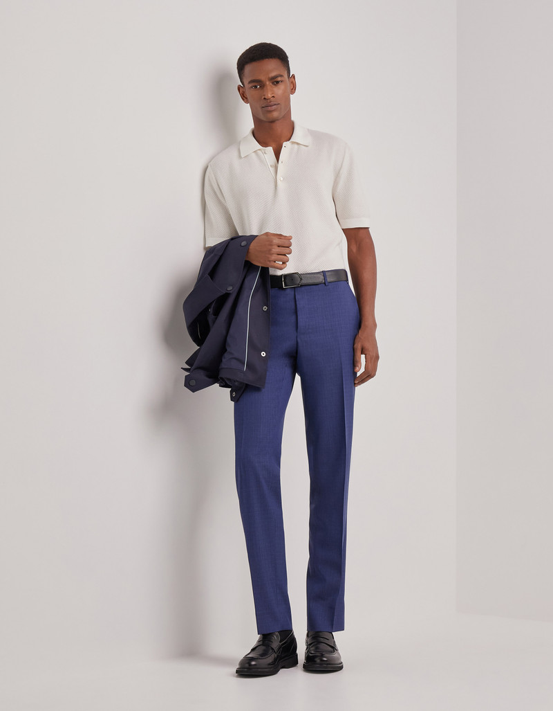 Canali BLUE WOOL REGULAR-FIT PANTS WITH MICRO-DESIGN outlook