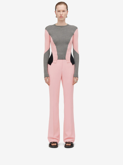 Alexander McQueen Women's Dogtooth Colour-block Peplum Jumper in Black/white/pink outlook