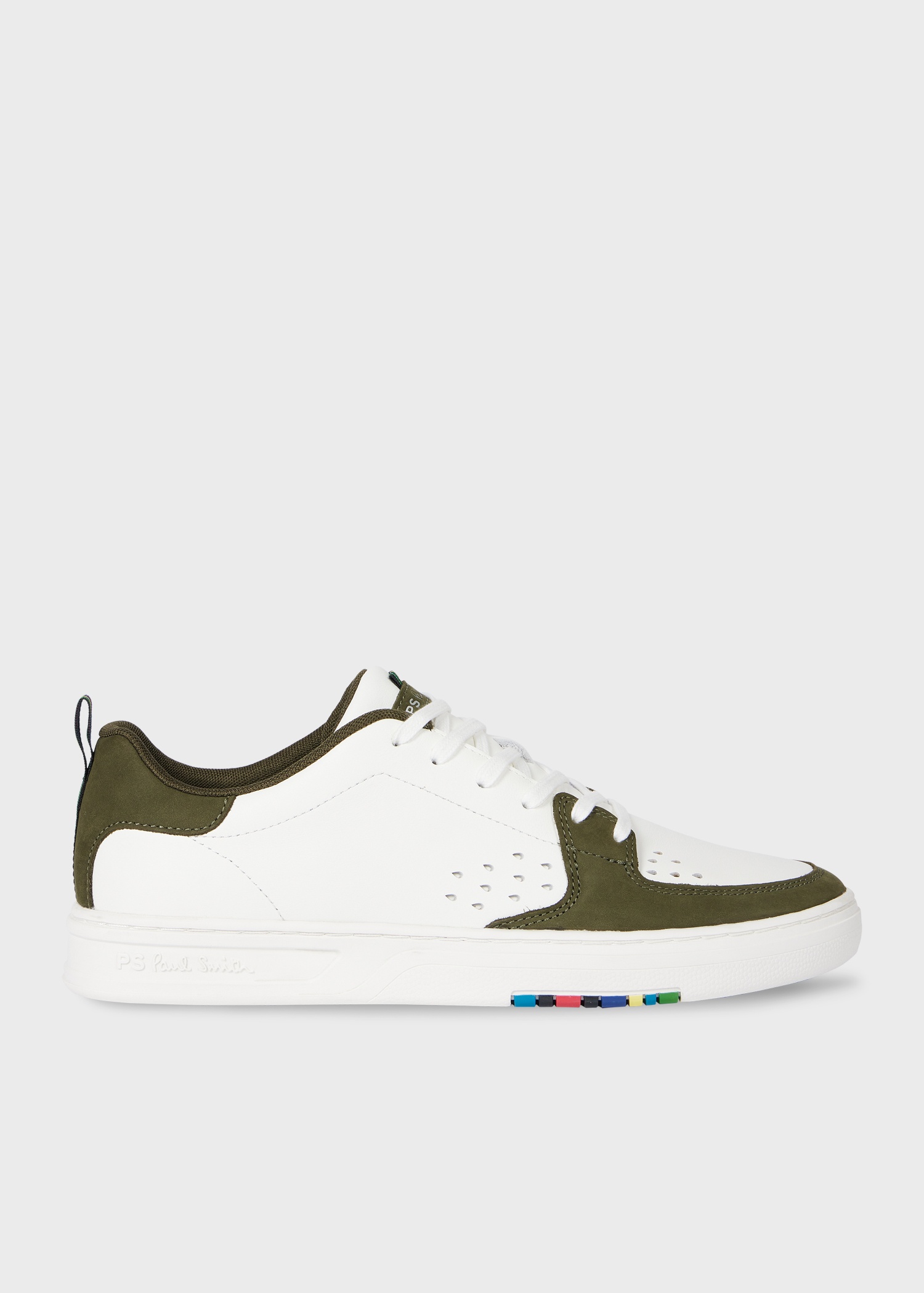 White and Khaki Panel 'Cosmo' Trainers - 1