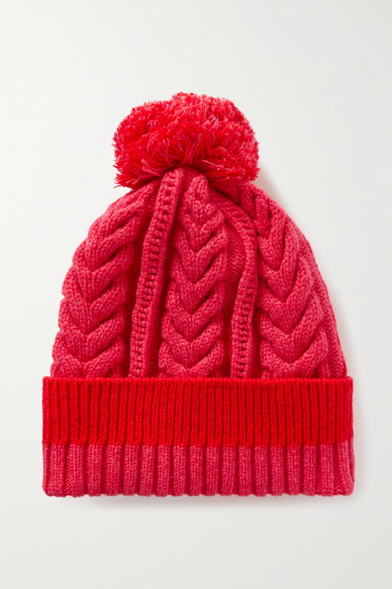 Pompom-embellished cable-knit wool beanie - 1