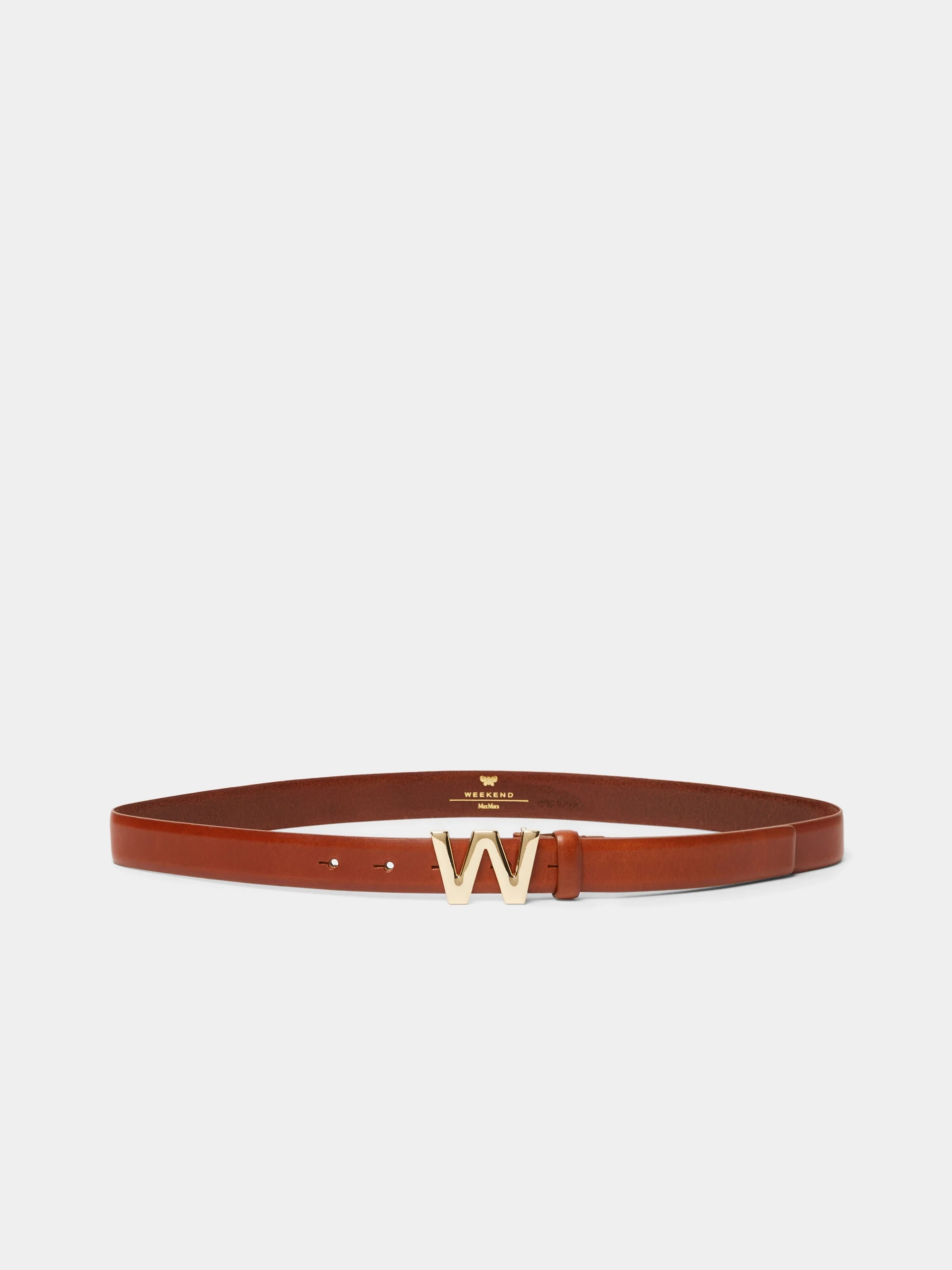 Leather belt with logo buckle - TOBACCO - 1