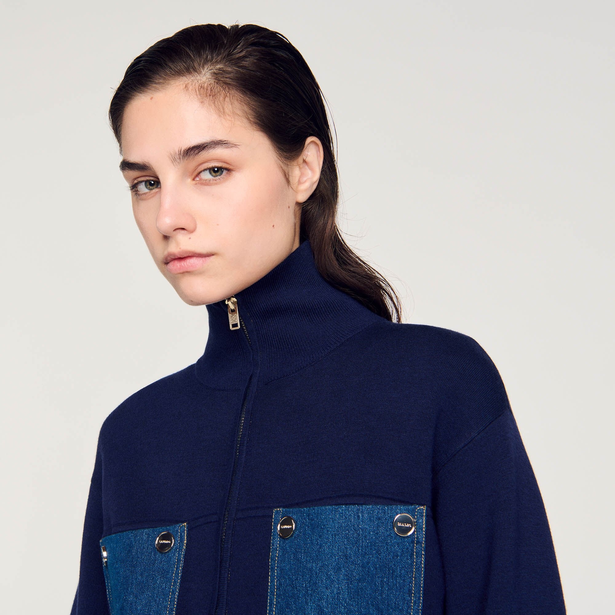 KNIT AND DENIM COATIGAN - 4