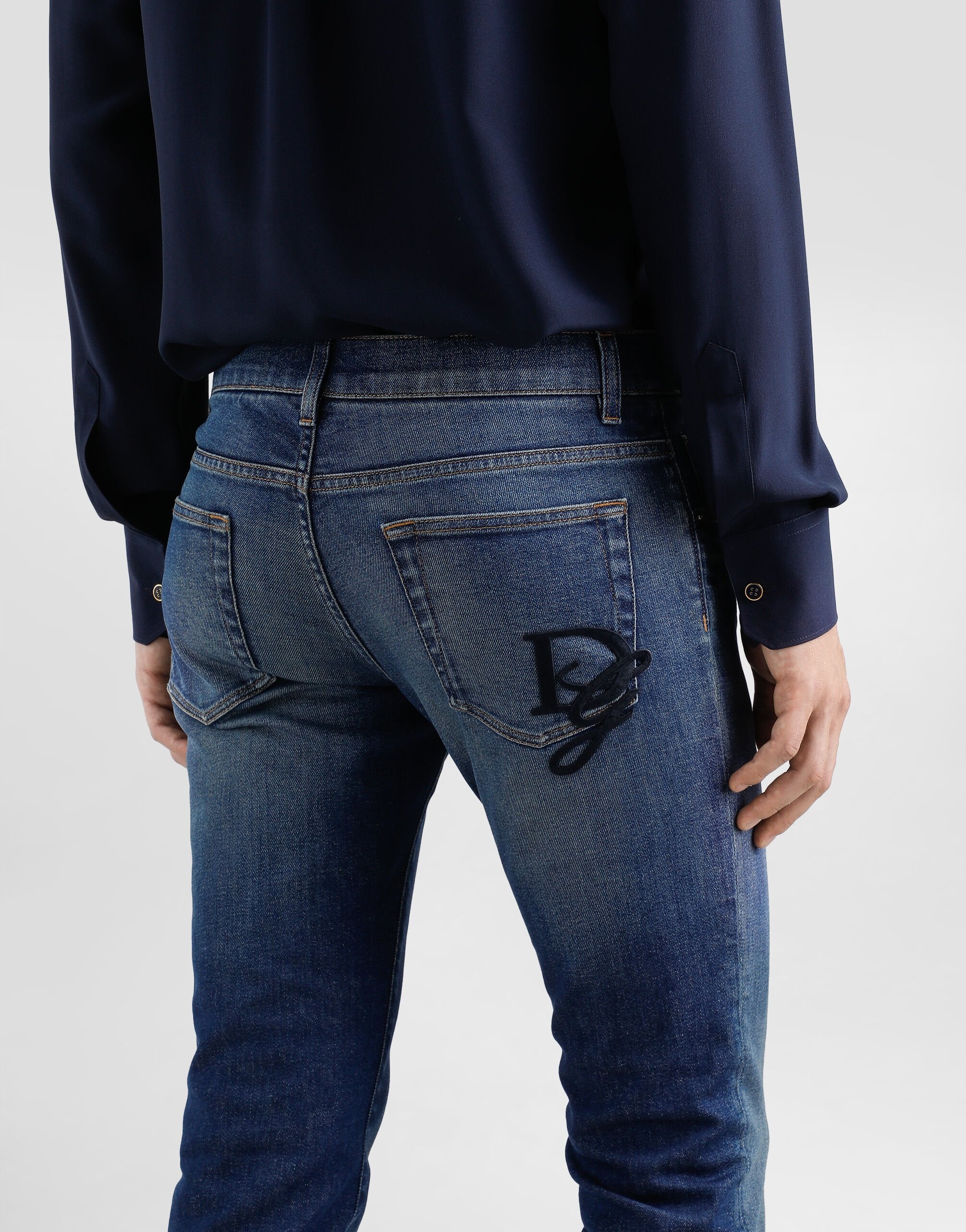 Skinny stretch cotton jeans with logo embroidery - 5