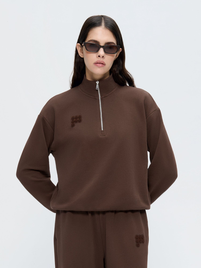 PANGAIA Womens Half Zip Sweatshirt - Mahogany Brown outlook