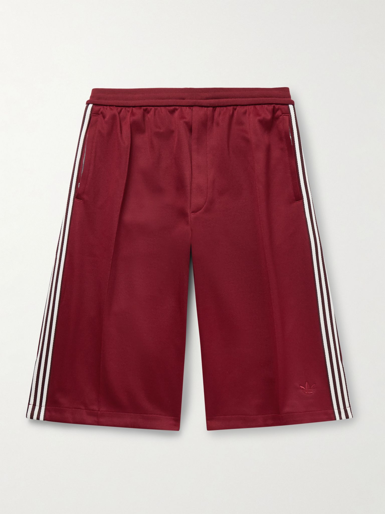 + Wales Bonner Wide-Leg Striped Recycled-Jersey Drawstring Shorts Burgundy - 1