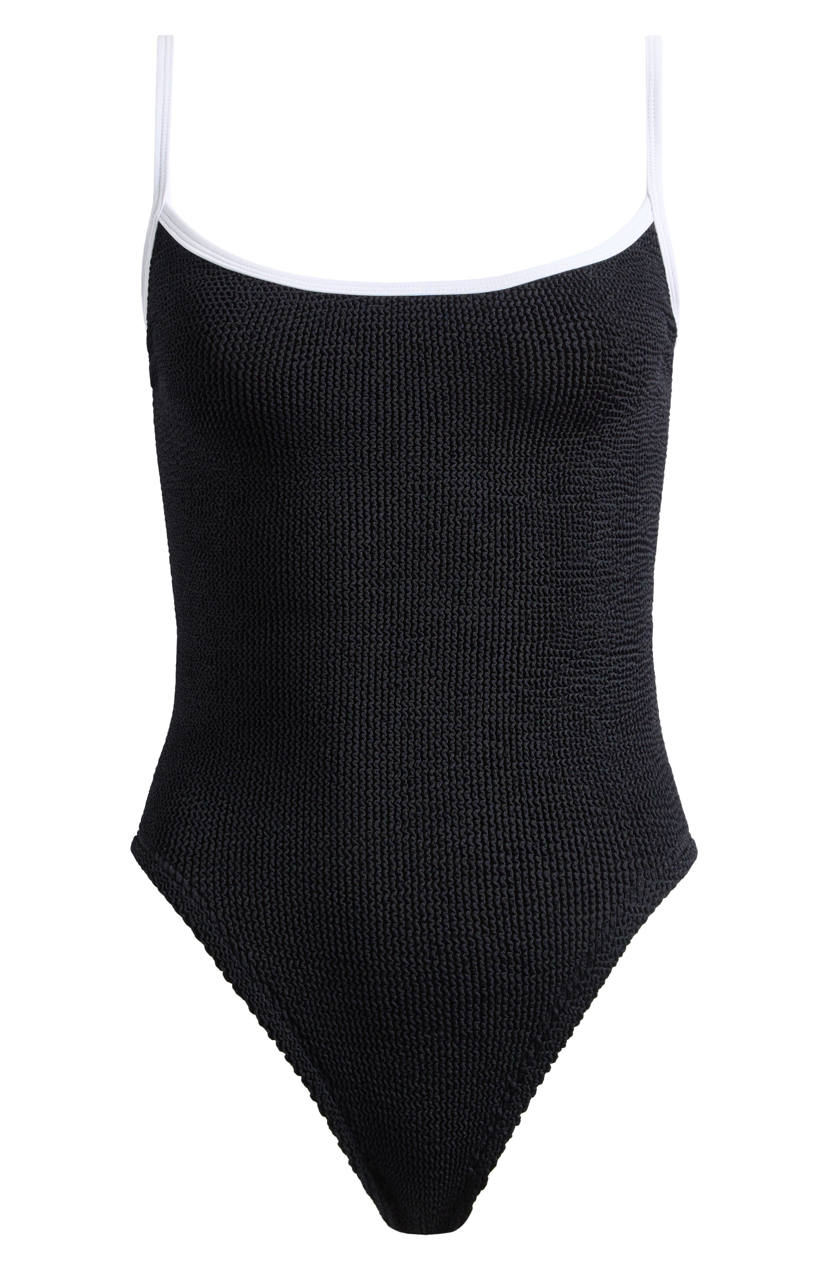 Hunza G Pamela Contrast Binding One-Piece Swimsuit in Black/White at Nordstrom - 6
