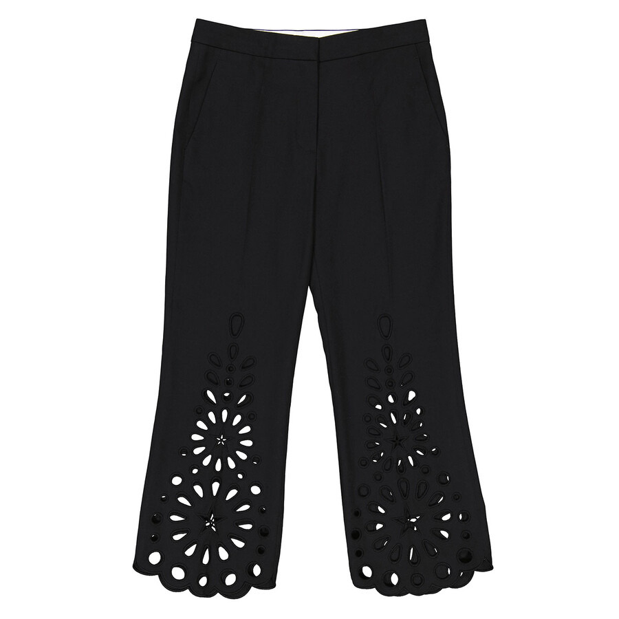 Burberry Ladies Black Isabelle Eyelet Hem Wool Trousers - 1