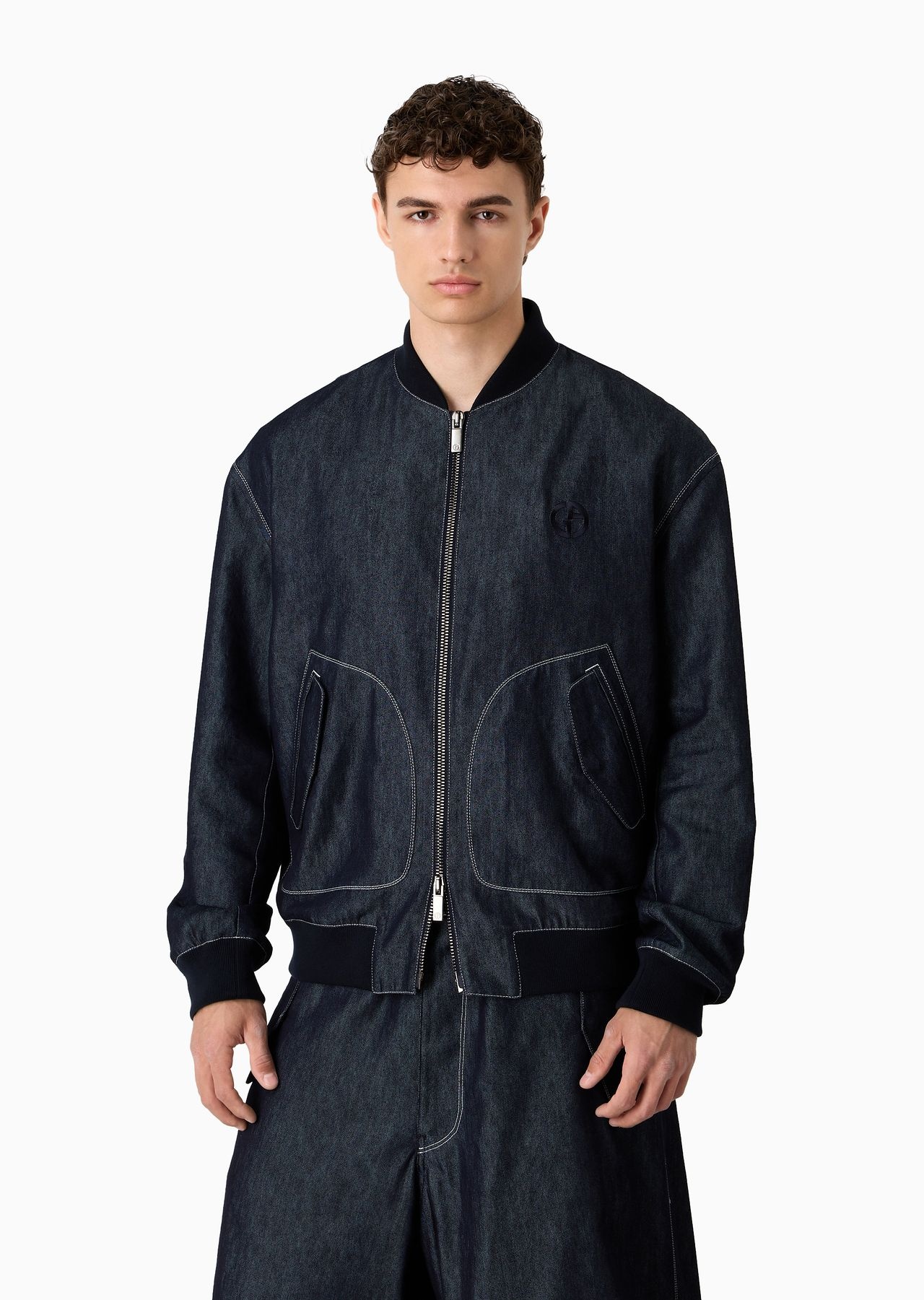 Denim Collection cotton denim and silk blouson - 2