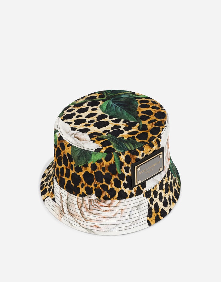 Printed brocade bucket hat with plate - 2