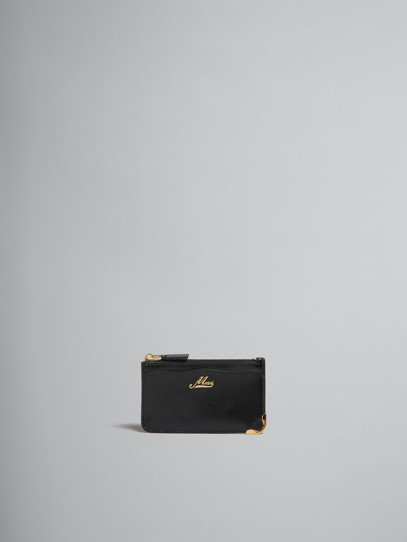 BLACK LEATHER COIN PURSE WITH WAVY SLOTS - 1
