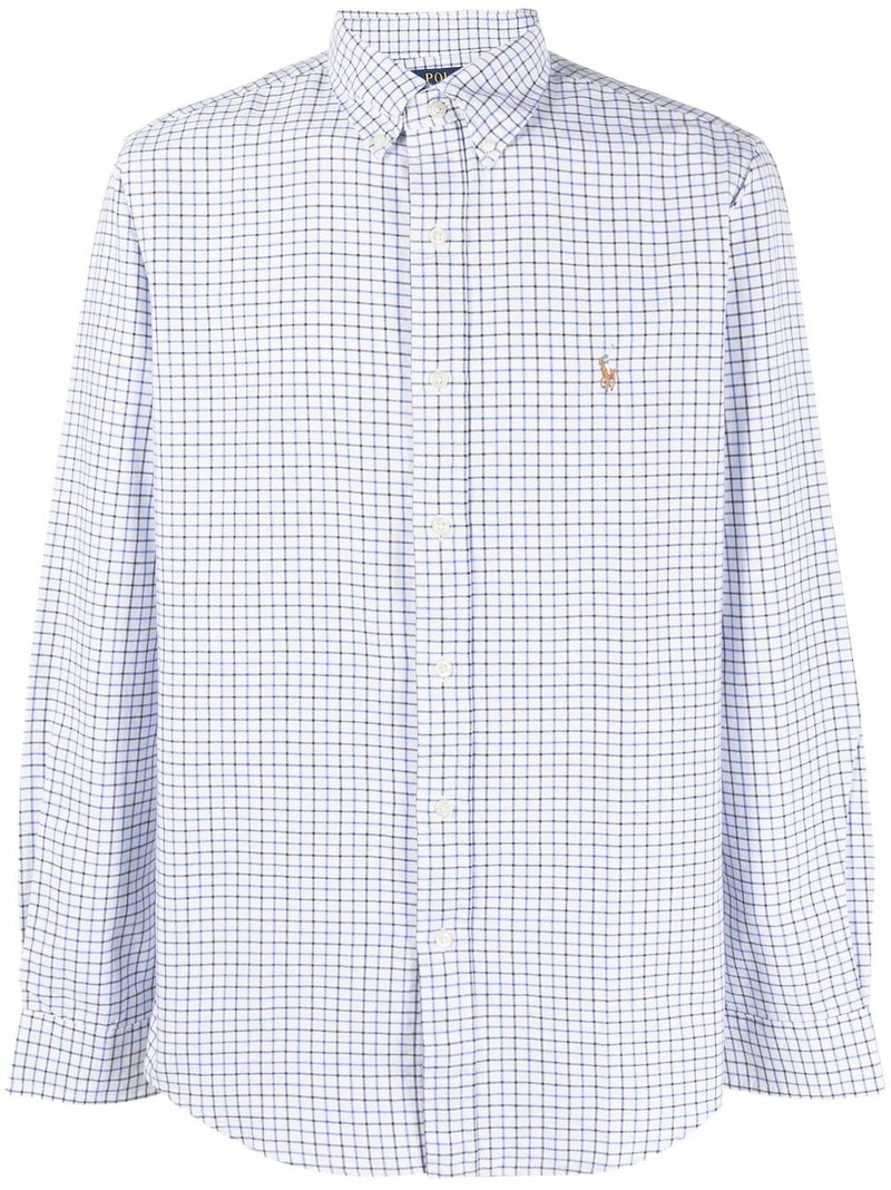 grid-pattern logo-embroidered cotton shirt 1