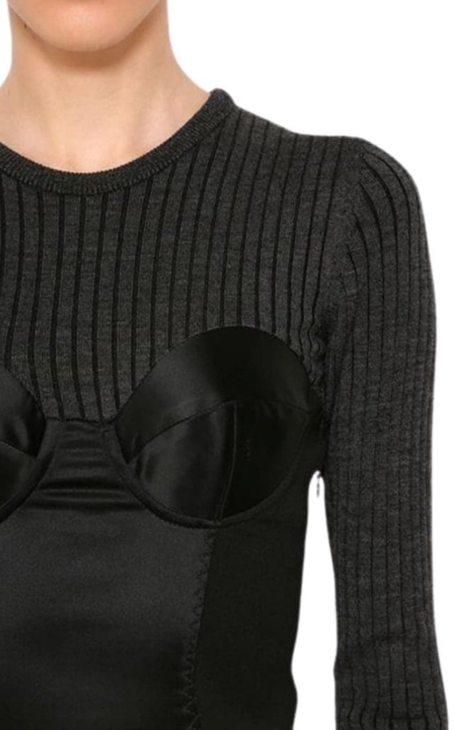 Couture Bustier Knitted and Satin Dress - 5