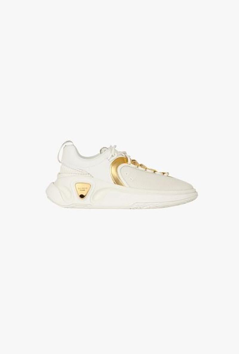 White and gold gummy leather and mesh B-Runner sneakers 1