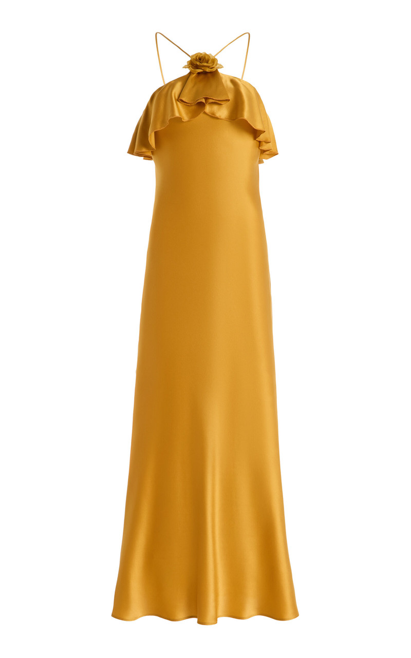 Exclusive Ruffled Silk-Satin Halter Slip Dress gold 1
