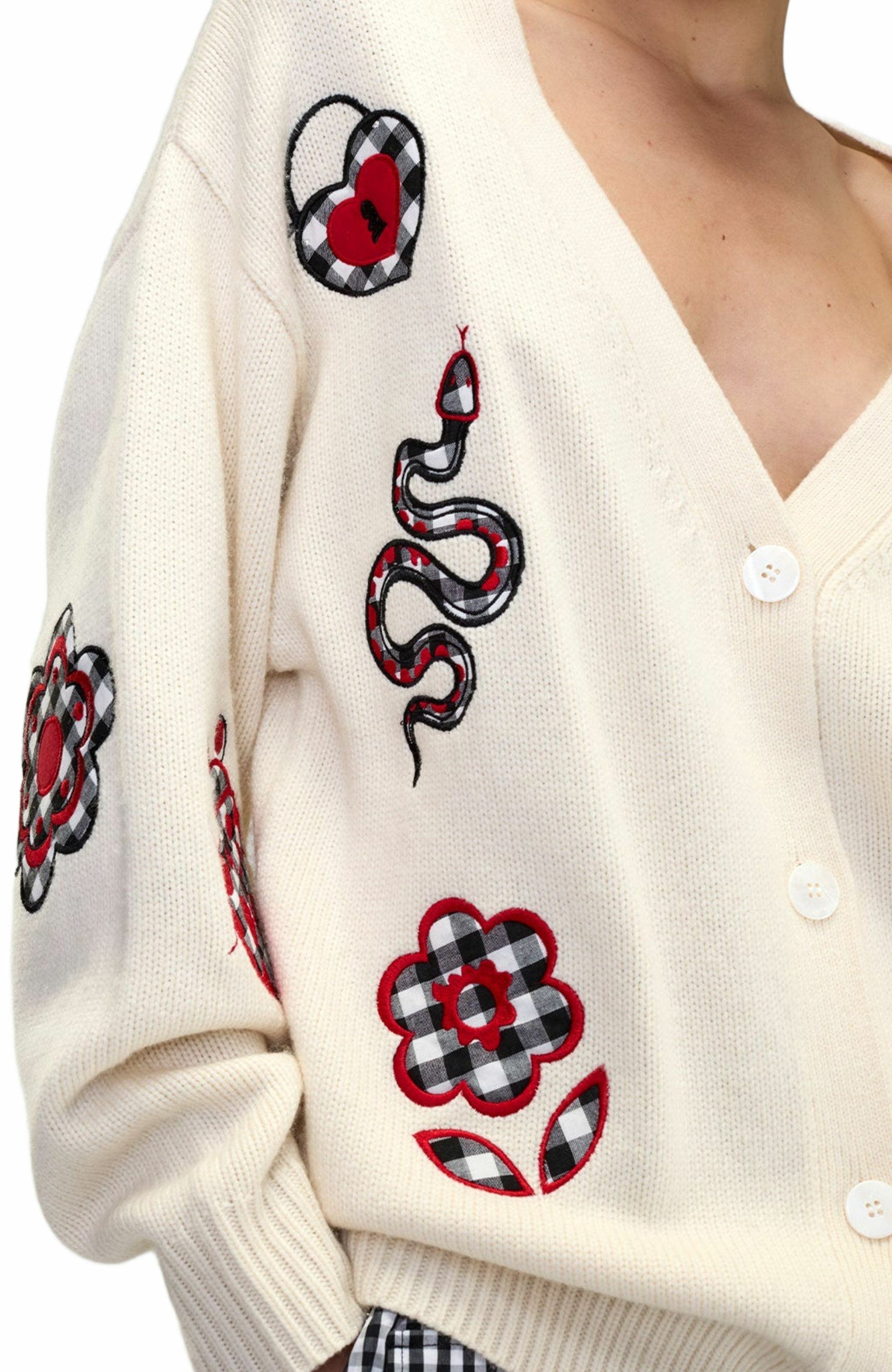 Cynthia Rowley Playful Patchwork Cardigan in White/red at Nordstrom - 8