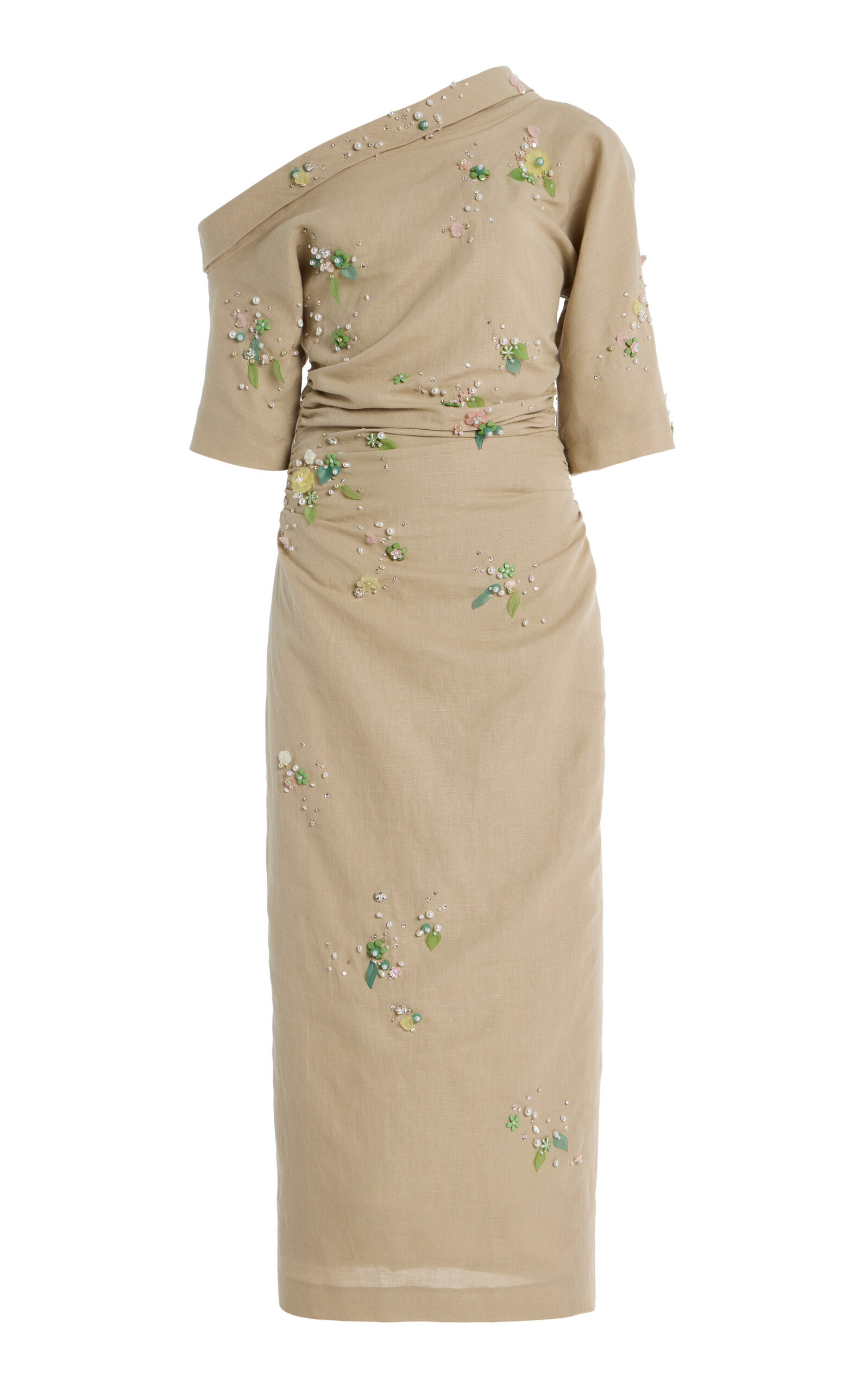 Bowery Jewel-Embroidered Cotton-Linen Midi Dress neutral - 1