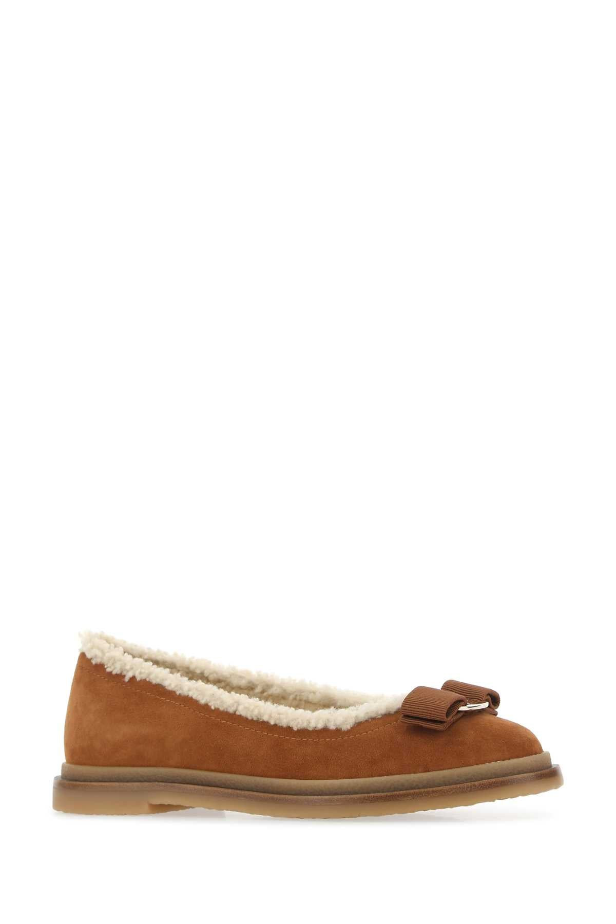 Salvatore Ferragamo Women Caramel Suede Ballerinas - 2