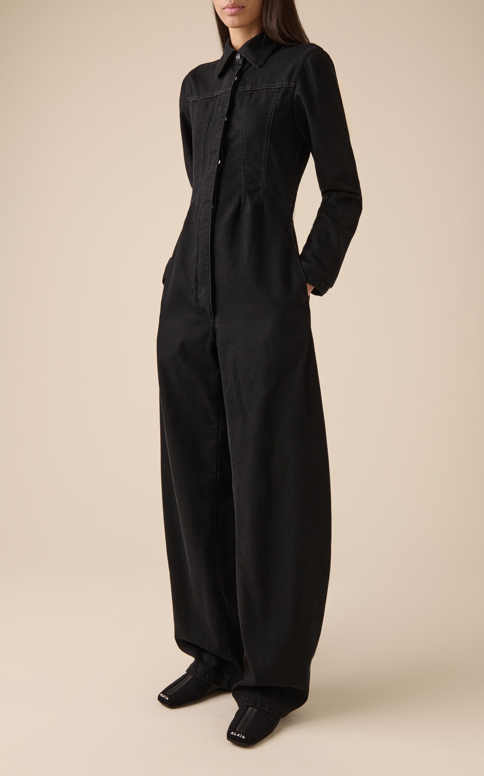 オールインワン・サロペット ALAIA ROUND DENIM JUMPSUIT Round denim jumpsuit in blue - Alaia | Mytheresa