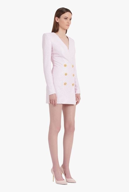 Pale pink and white sequined dress with Balmain monogram - 7