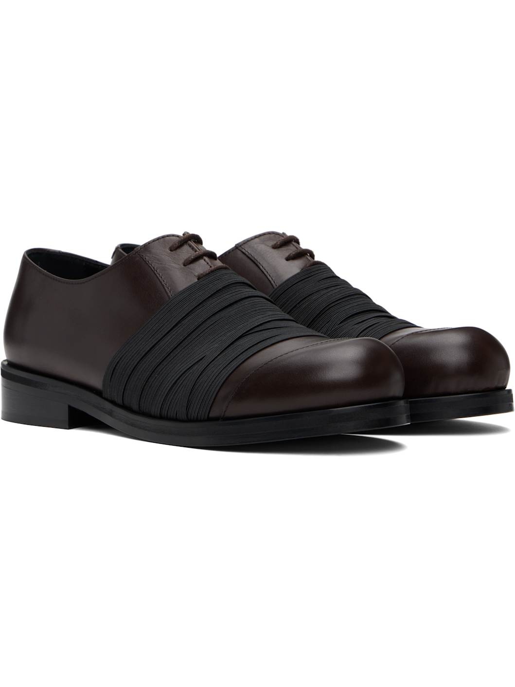 Brown Elastic Biker Oxfords - 4