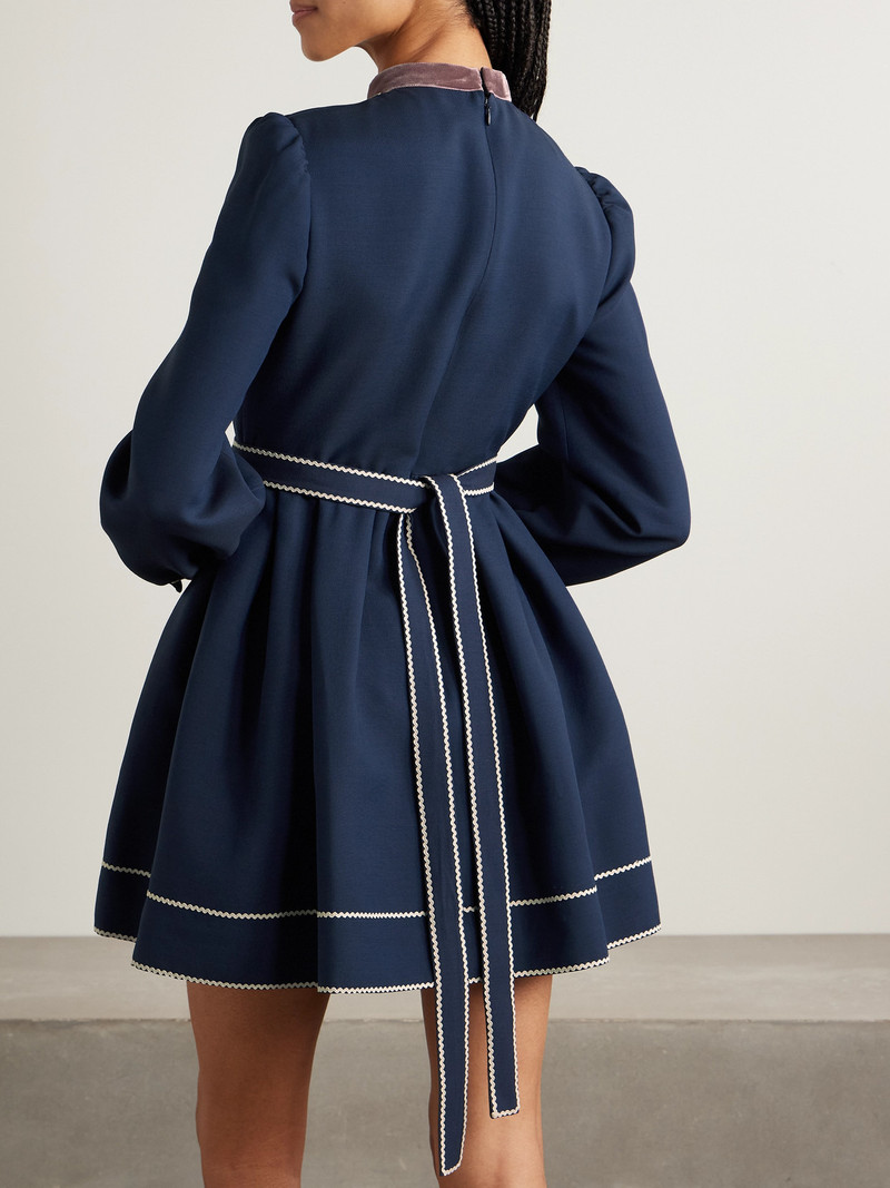 Ricrac, Georgette And Velvet-trimmed Wool And Silk-blend Mini Dress 3