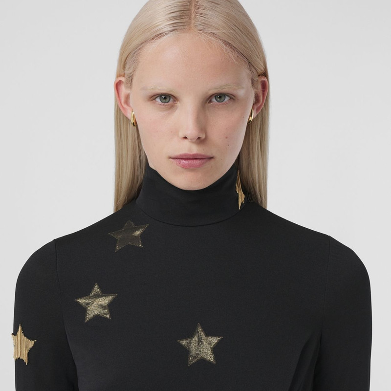 Long-sleeve Star Motif Gathered Silk Viscose Dress 3