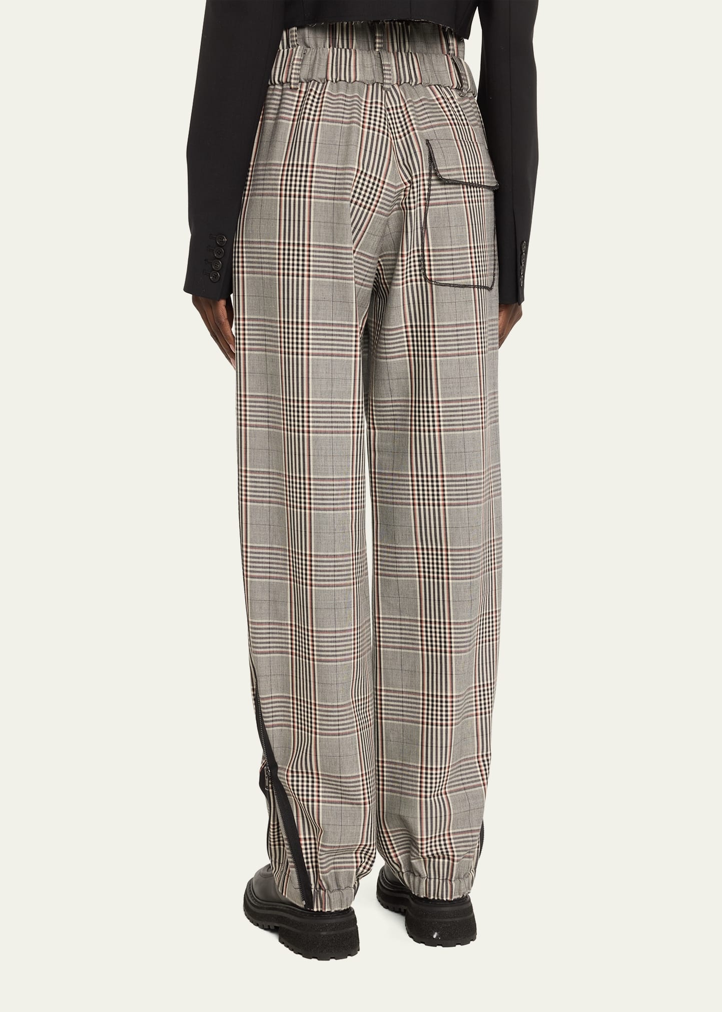 Plaid Double Waistband Wool Trousers - 3