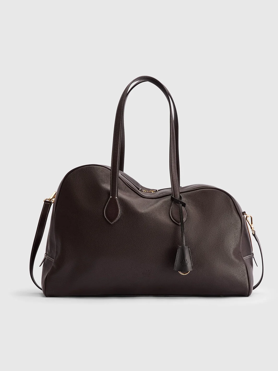 Meda Walnut/Contrast Stitch Grained Leather Top handle bag - 1