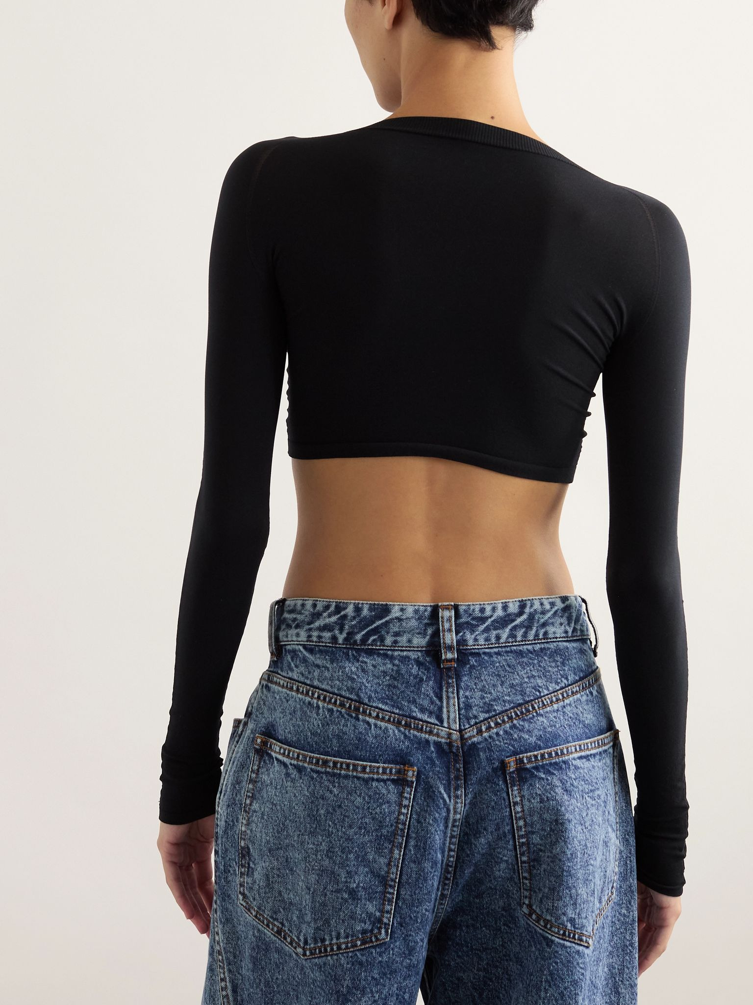 Paneled cropped jersey top Black - 3
