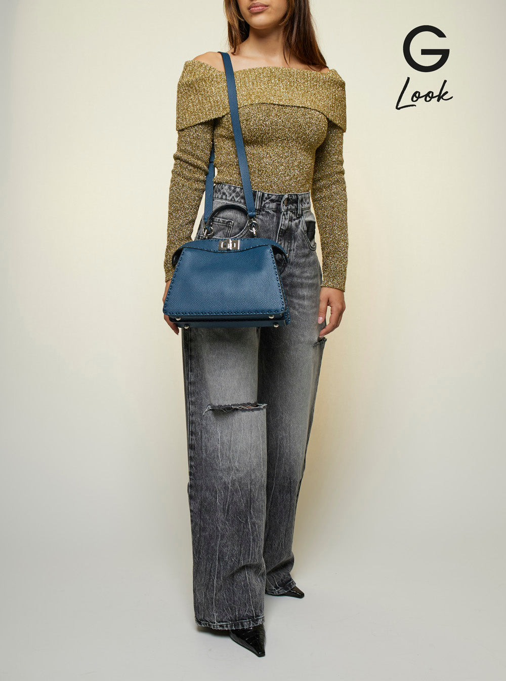 Fendi Women 'Peekaboo Iseeu Small' Blue Handbag With Shoulder Strap In Leather Woman - 7