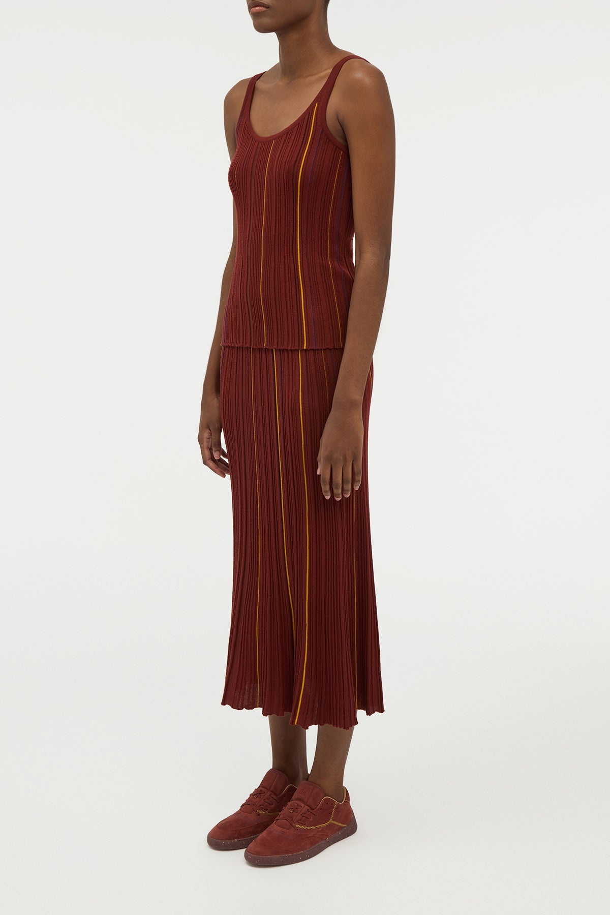 Yara Pinstripe Knit Tank Top in Burnt Sienna Merino Wool - 3