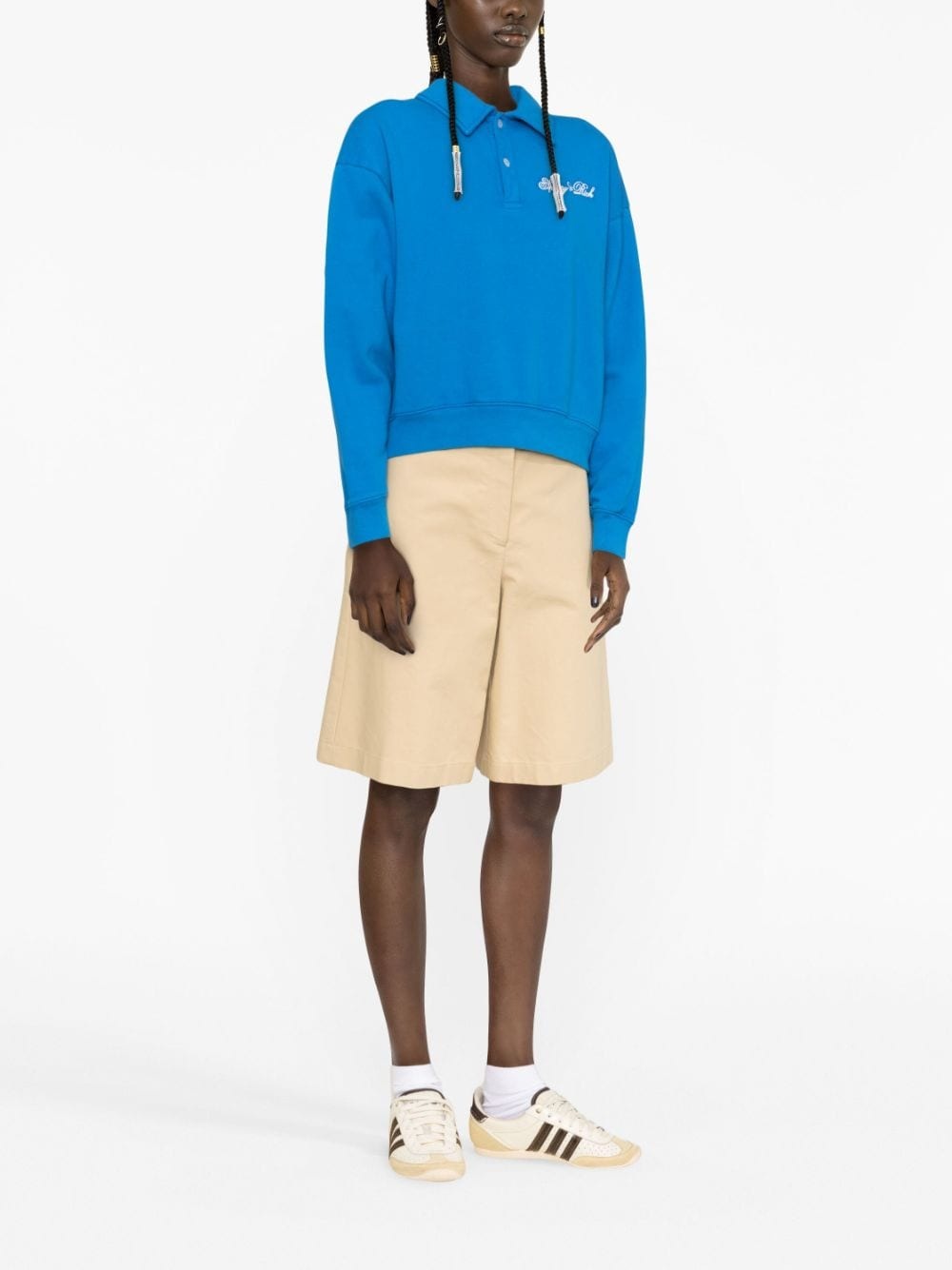logo-embroidered polo-collar sweatshirt - 4