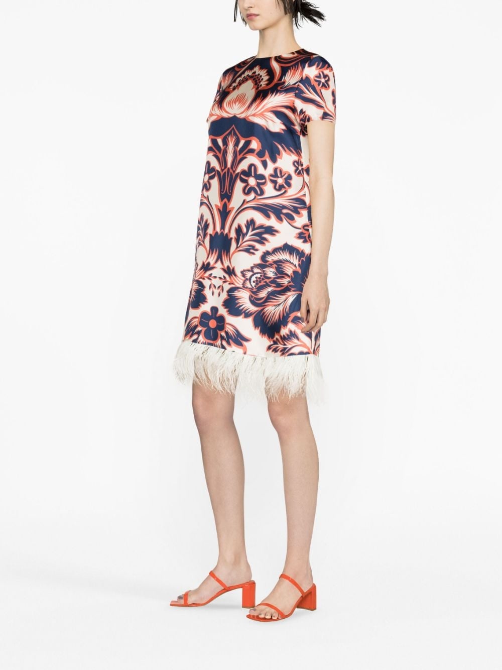 floral-print feather-trim minidress - 3