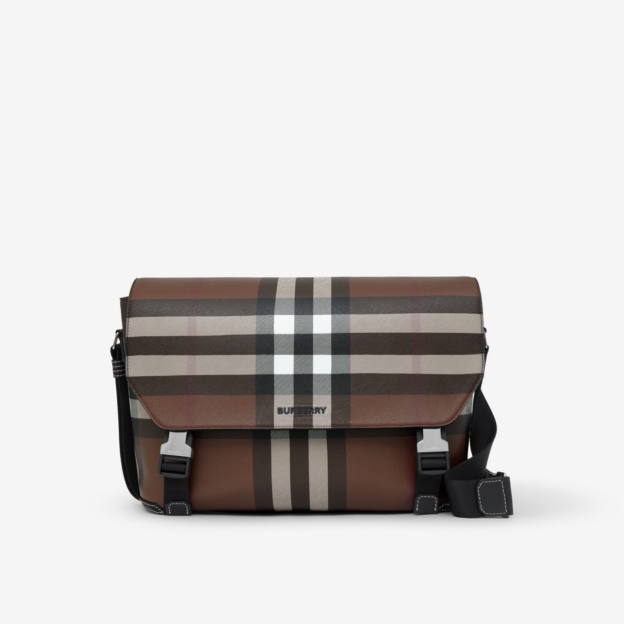 Exaggerated Check and Leather Large Messenger Bag - 1