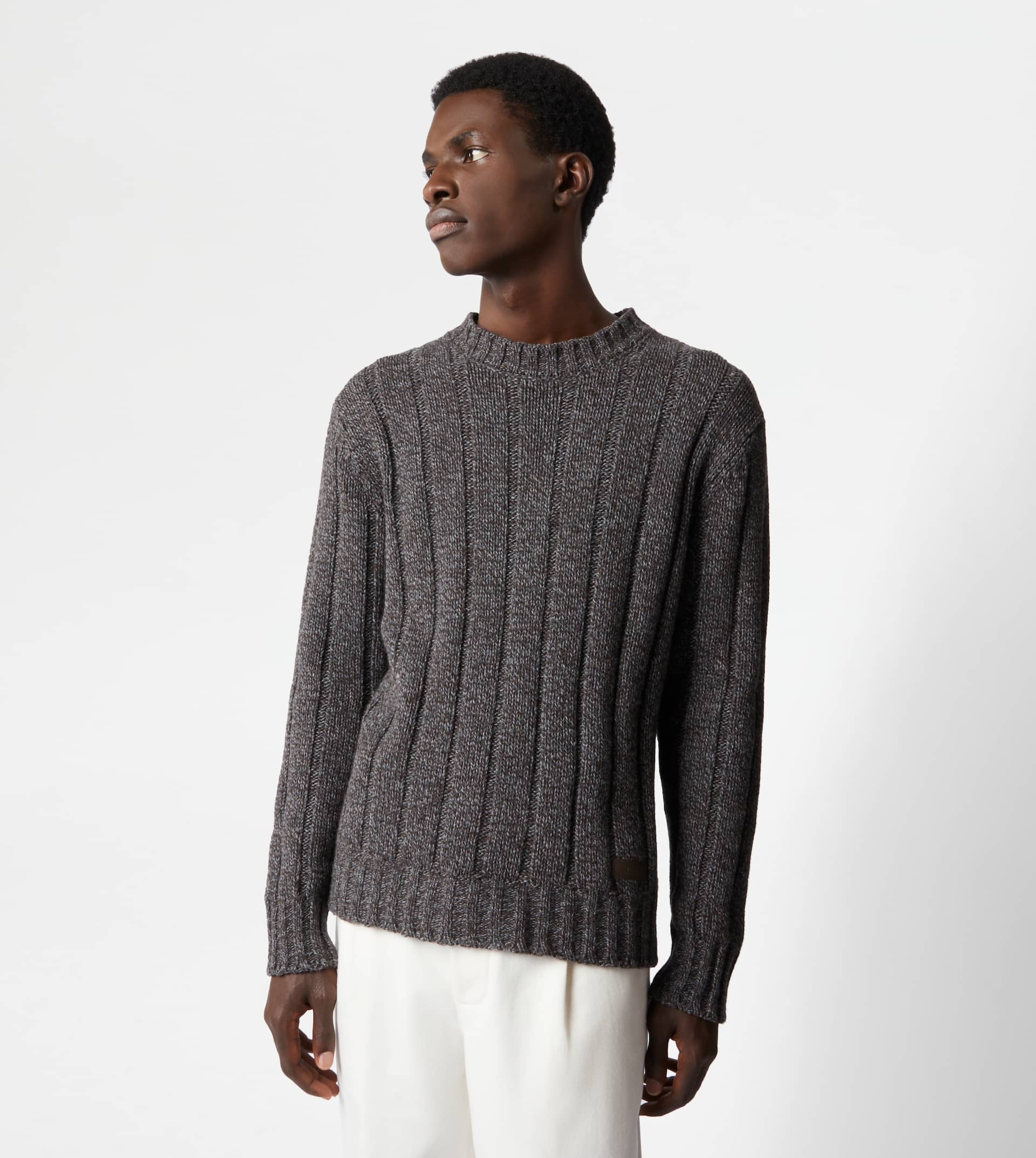 ROUND NECK JUMPER IN WOOL - GREY - 5