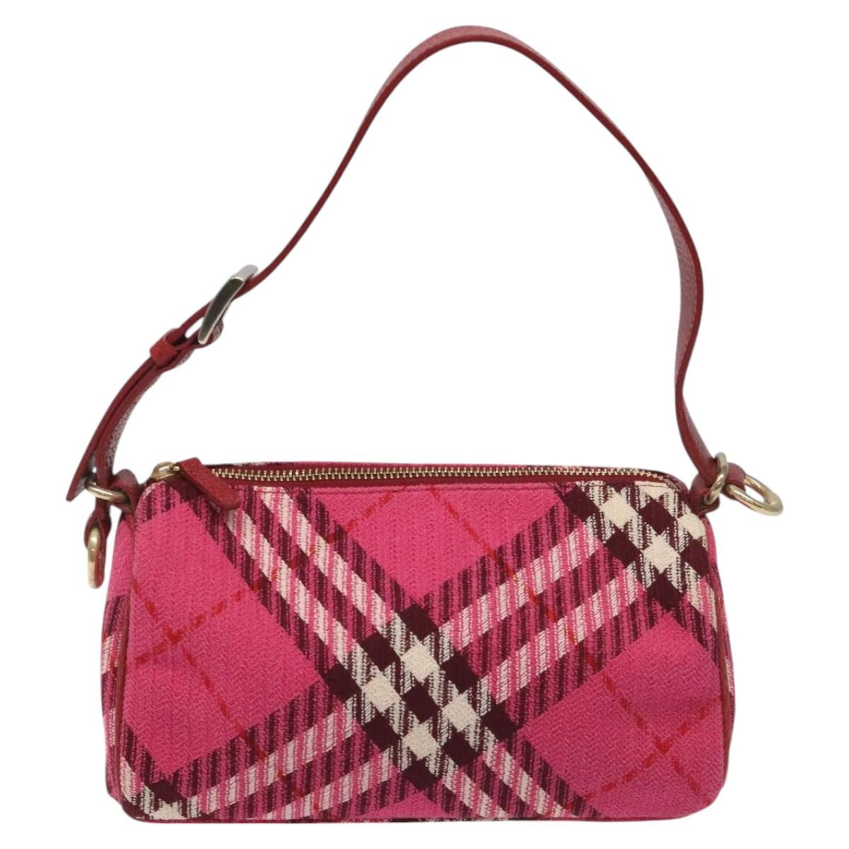 Burberry Nova Check Blue Label Hand Bag Canvas Pink Gold - 13