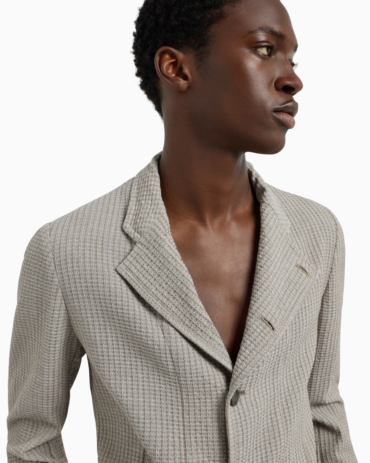 GURU-COLLAR JACKET WITH OFF-CENTRE FASTENING IN ARMURE VIRGIN WOOL - 5