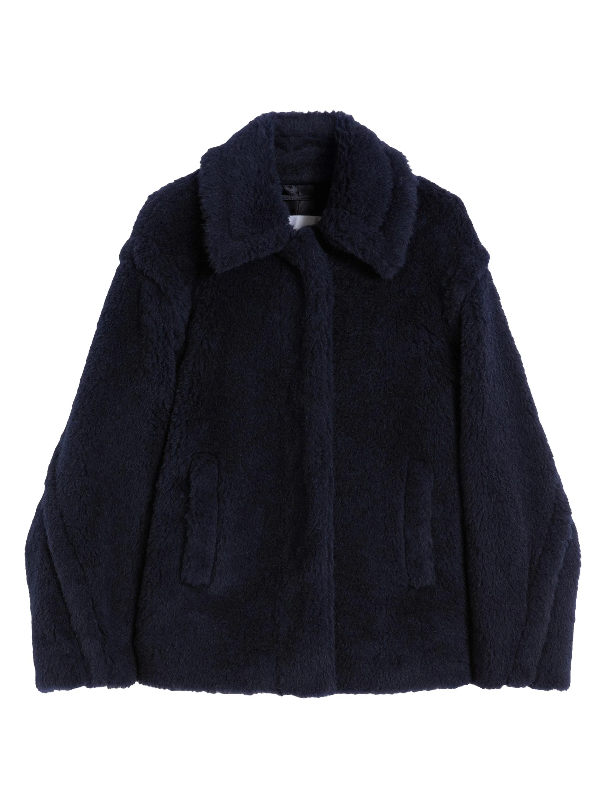 Women's Wool and Alpaca Teddy Fabric Cropped Coat - Ultramarine - 1