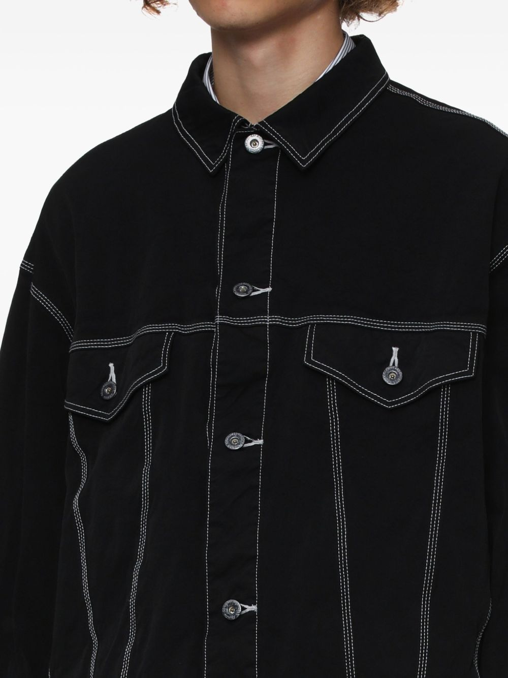 contrast-stitching denim jacket - 5