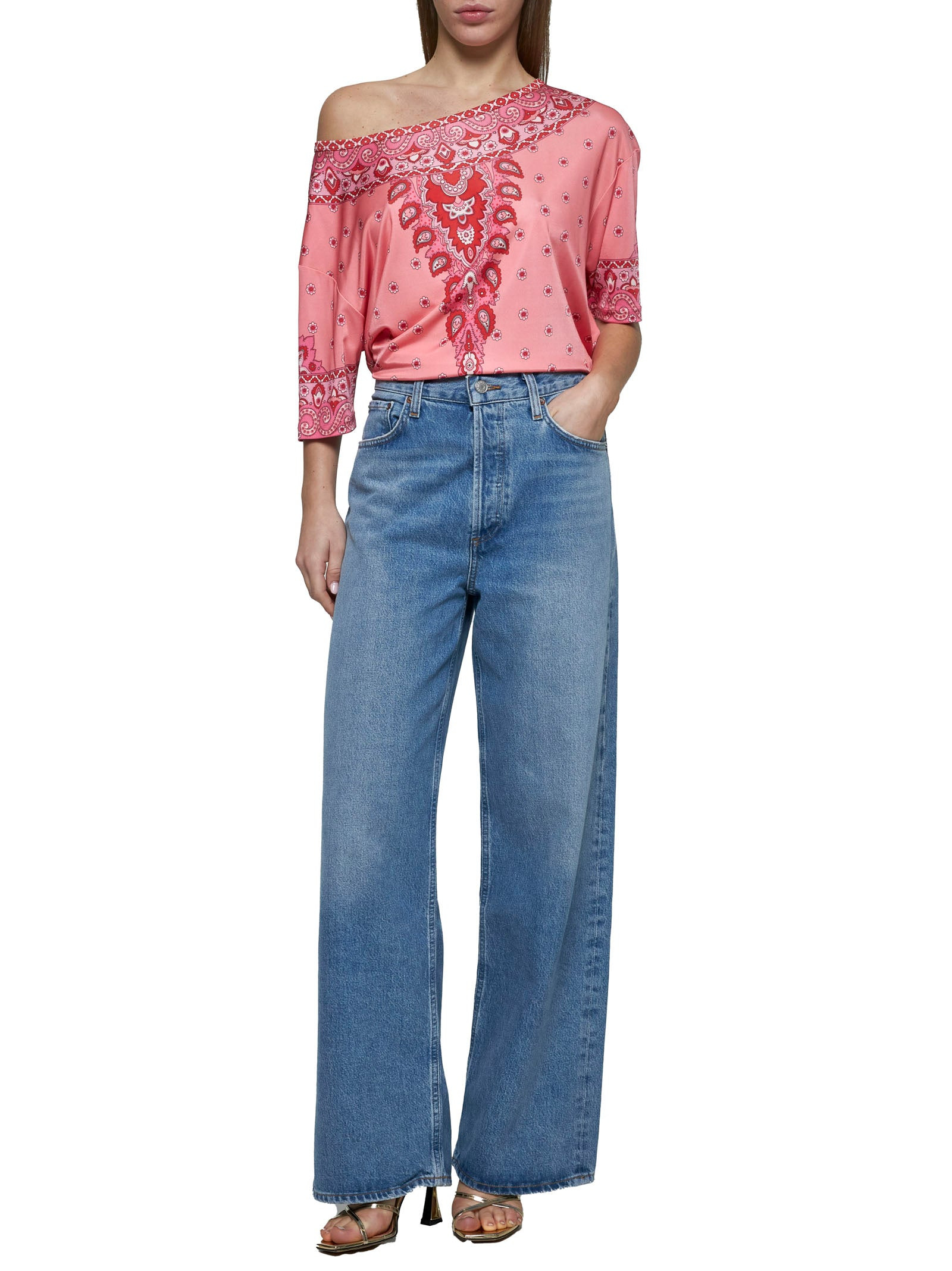 Pink Paisley print stretch jersey top - 2