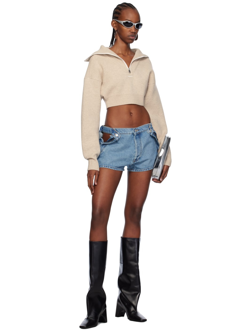 Blue Open Hip Denim Shorts - 5