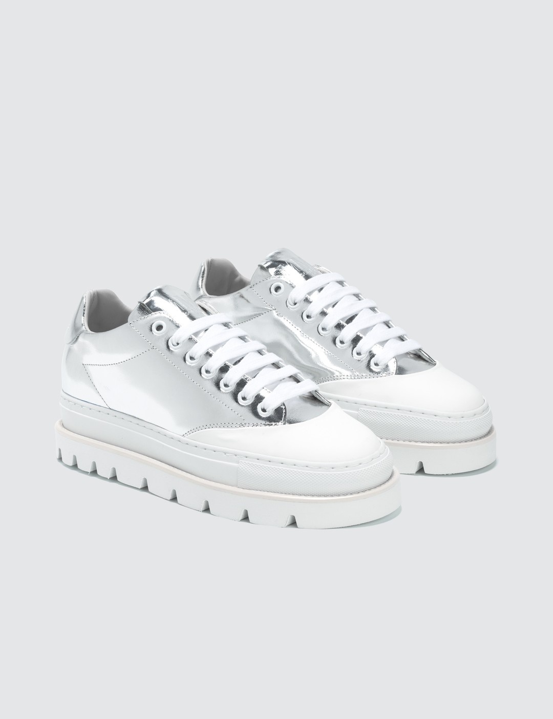 SILVER & WHITE PLATFORM SNEAKERS - 4