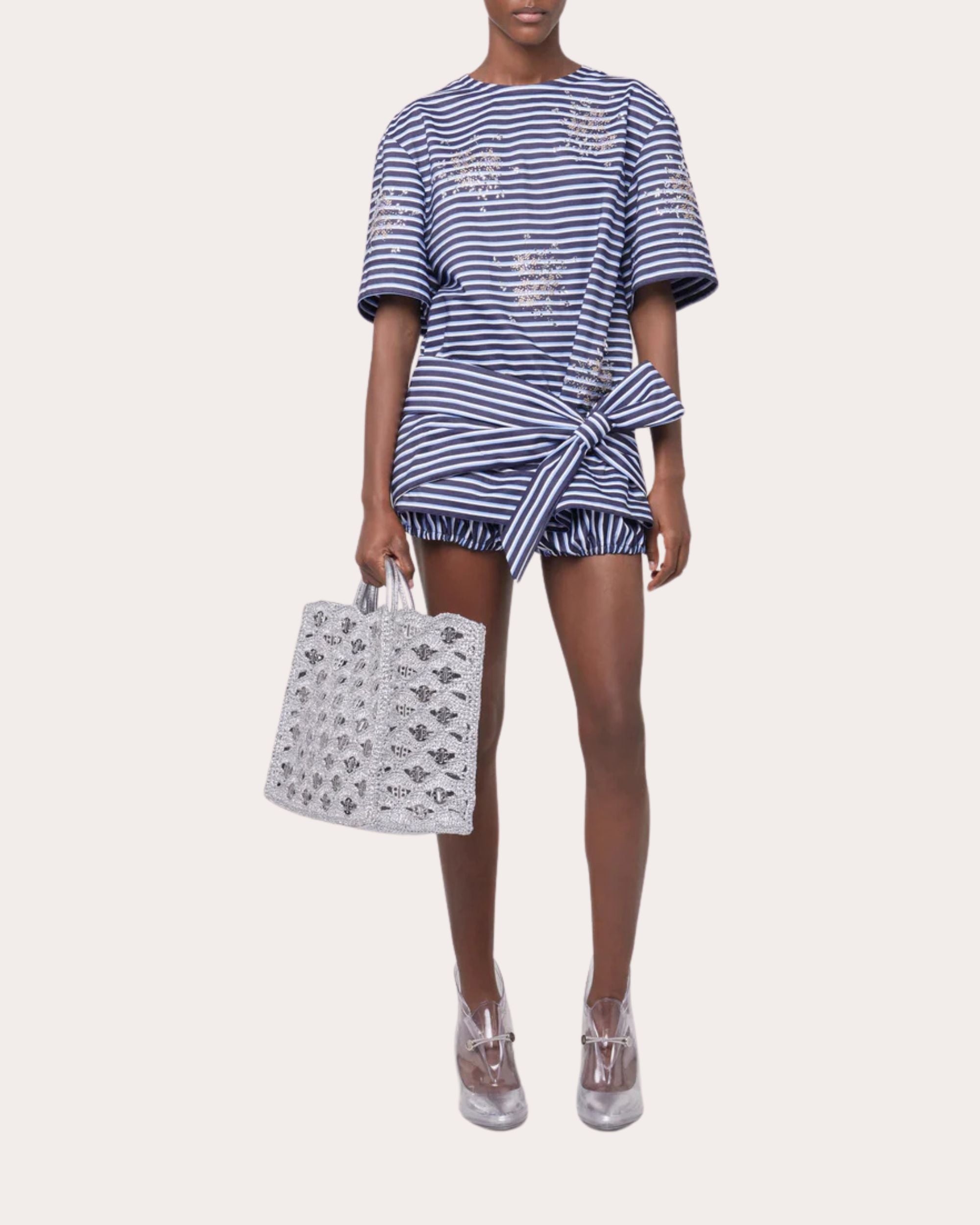 Embellished Striped Open-Back Cotton-Jersey Top - 2