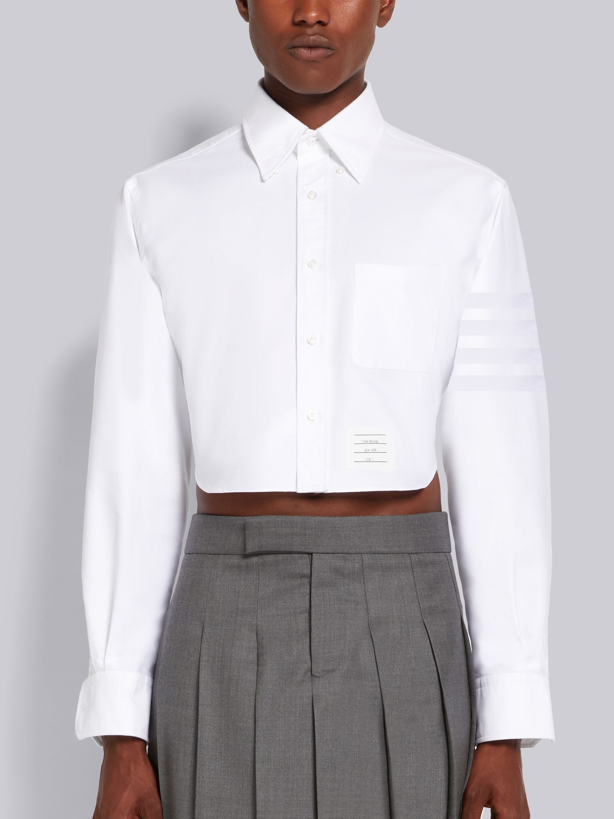 CROPPED SHIRT W/ SATIN WEAVE 4BAR IN OXFORD - 1