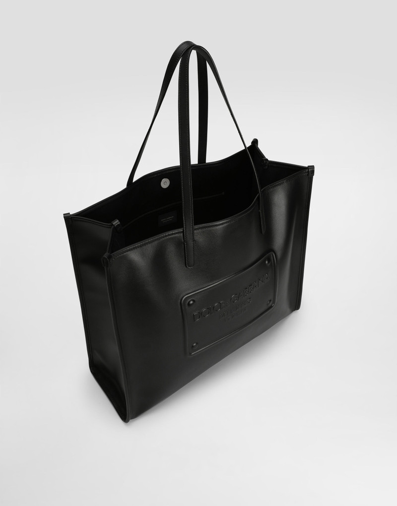 Calfskin shopper with raised logo 5